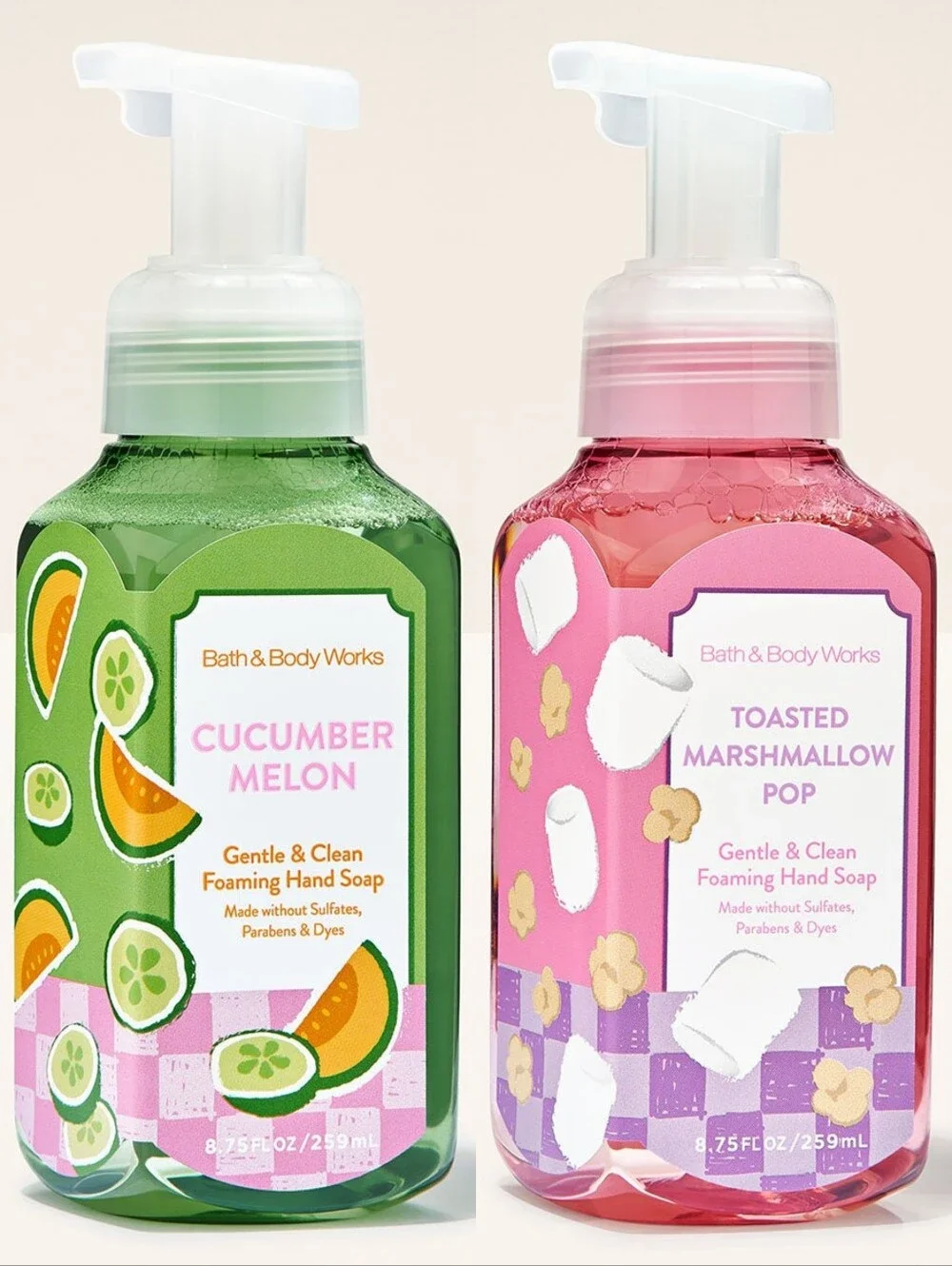 Bath & Body Works Cucumber Melon & Toasted Marshmallow Pop Foaming Hand Soap Set